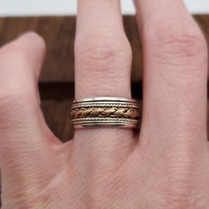 Size 7.75 925 Sterling Silver Brass Braid Spinner Anxiety Ring